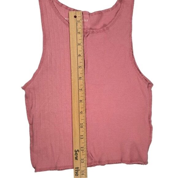 American Eagle Size XS Pink Exposed Seam Waffle Cropped Knit Tank Top - Picture 8 of 8